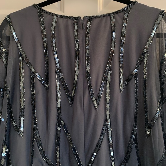 Adrianna Papell Studios Beaded Mesh A-Line Dress - Size 14 - Dusty Blue - NWT - Picture 7 of 10